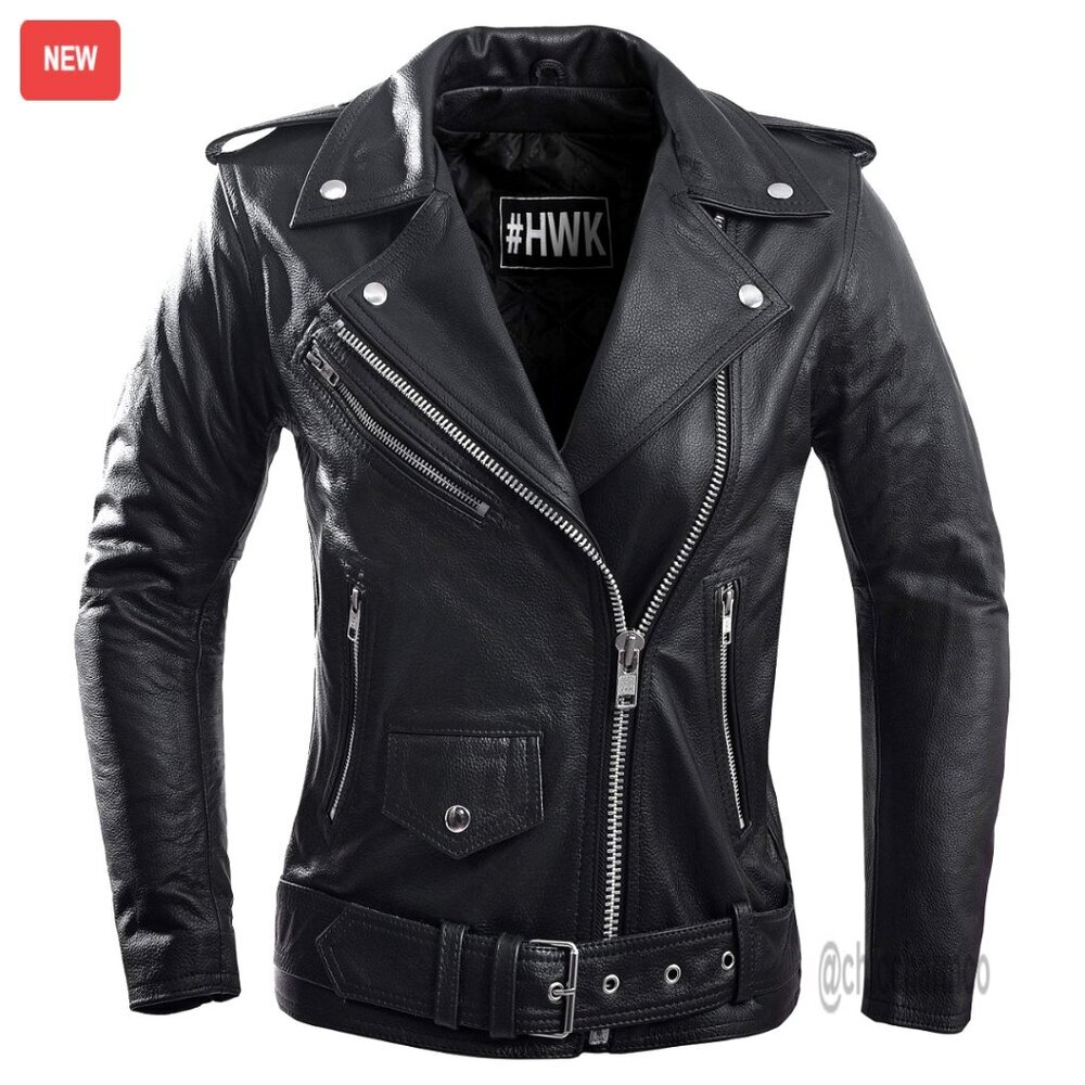 Genuine Leather Motorcycle Jacket Classic Biker Style Adjustable Fit All Weather